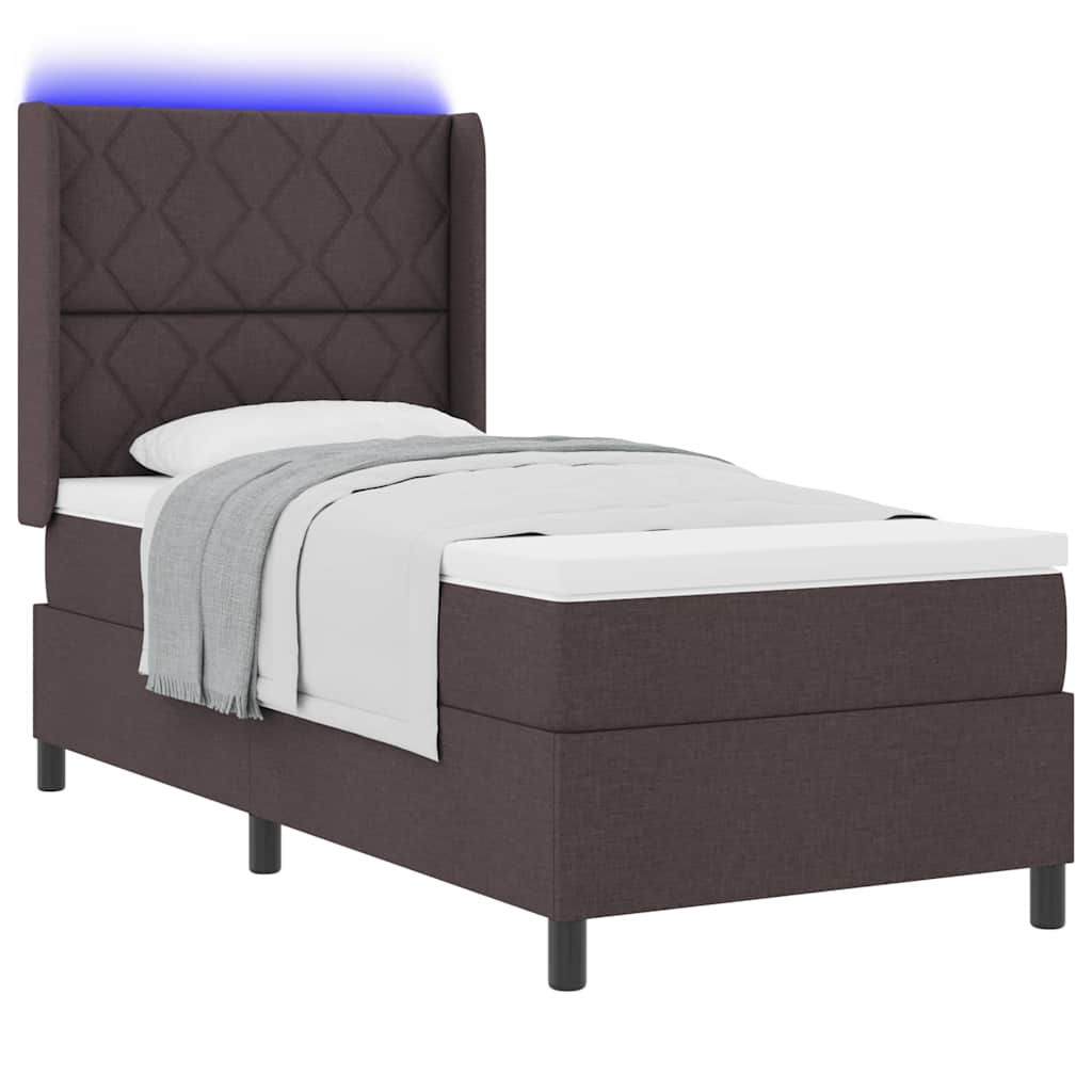 Lit à ressort LED Marron foncé 100 x 200 cm tissu - XIOS