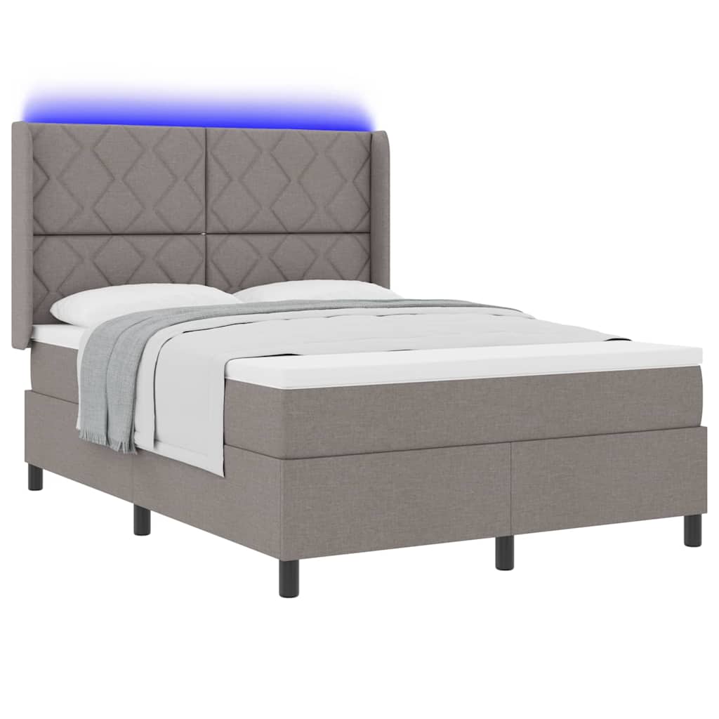 Lit à ressort LED avec tête de lit Taupe 140 x 190 cm tissu
