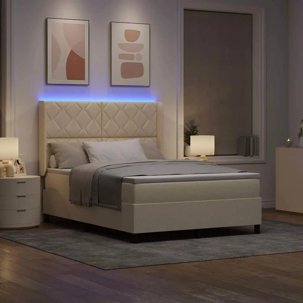 Lit à ressort LED avec tête de lit Crème 140 x 190 cm tissu - XIOS
