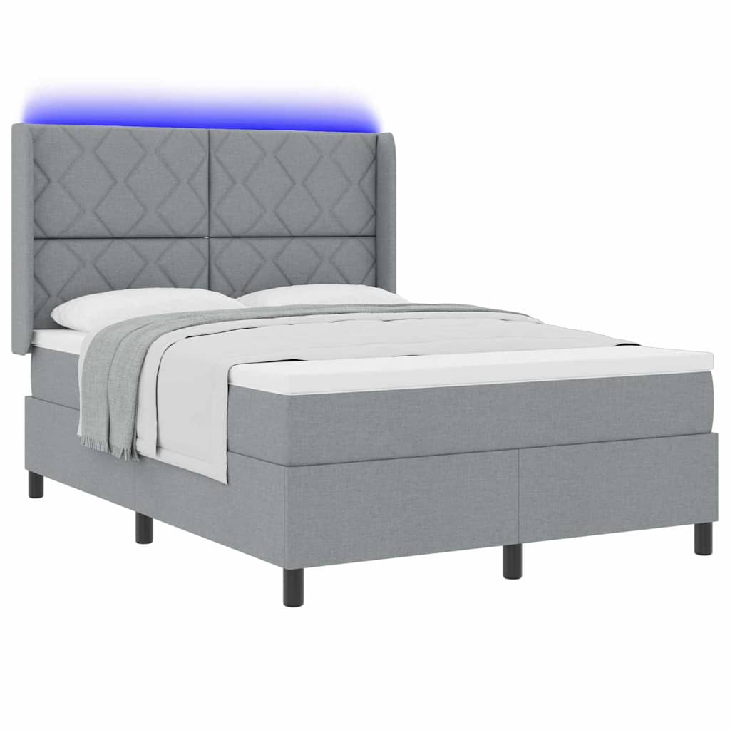 Lit à ressort LED Gris clair 160 x 200 cm tissu