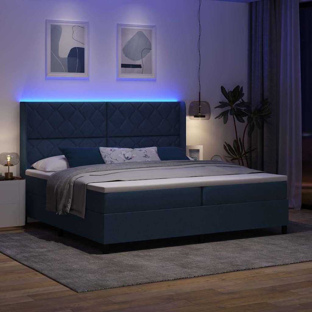 Lit à ressort LED avec matelas Bleu 200 x 200 cm tissu - XIOS