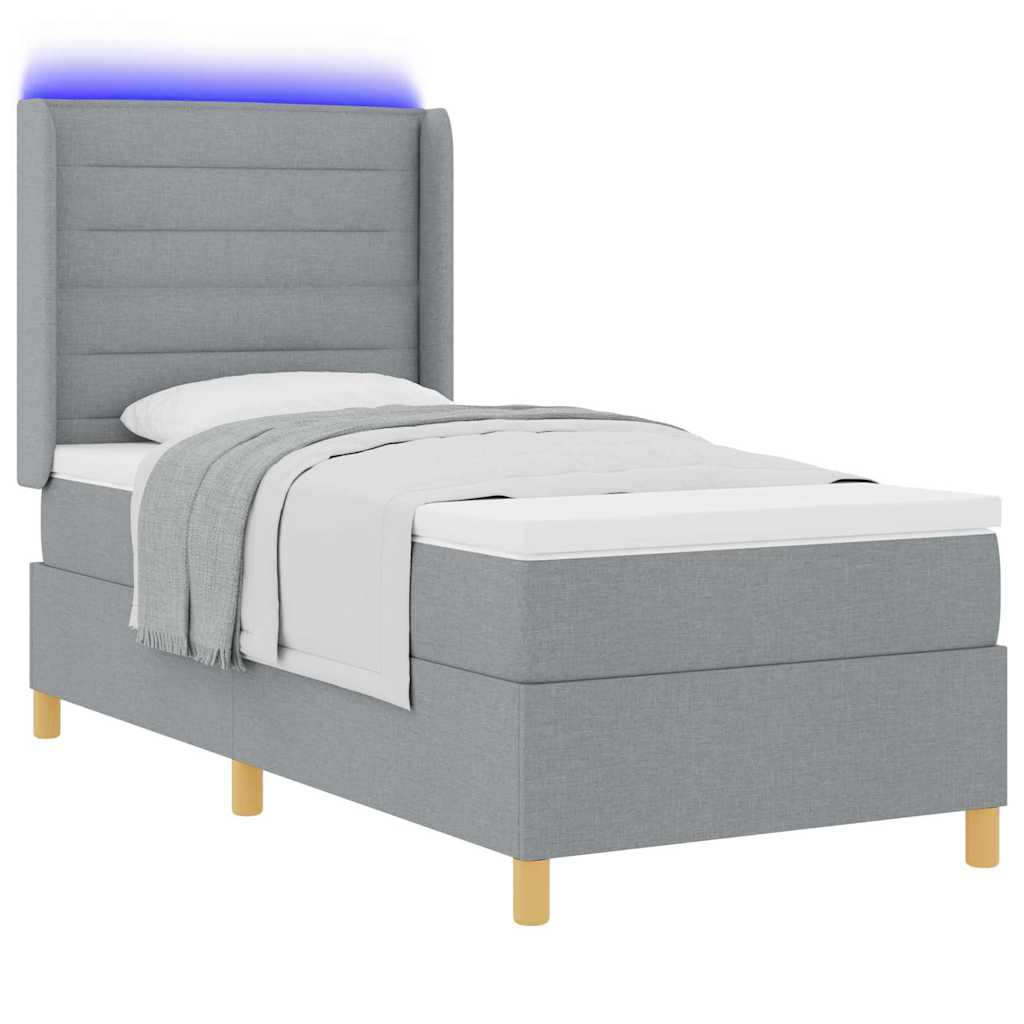 Lit à ressorts avec bandes LED Gris clair 100 x 200 cm tissu - XIOS
