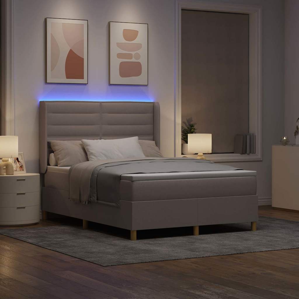 Lit à ressorts avec bandes LED Taupe 140 x 190 cm tissu
