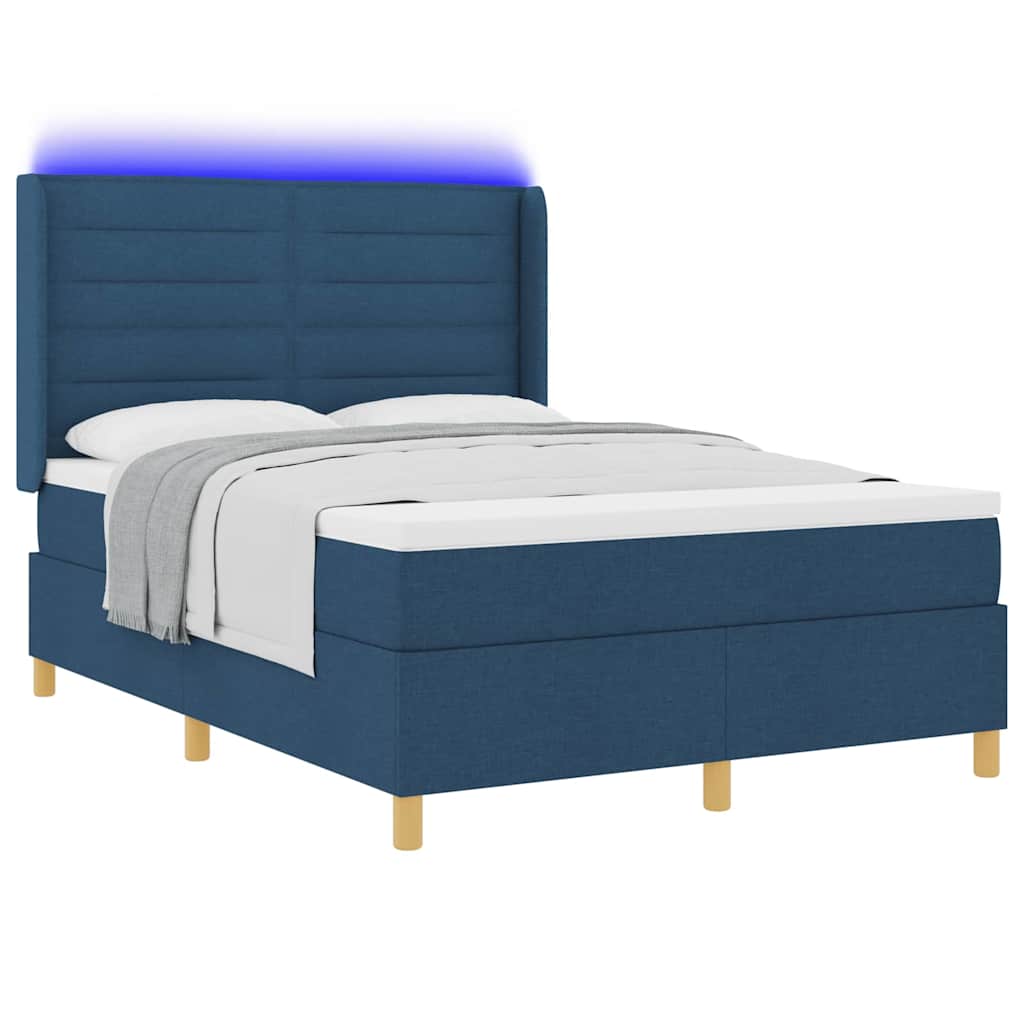 Lit à ressorts avec bandes LED Bleu 140 x 200 cm tissu