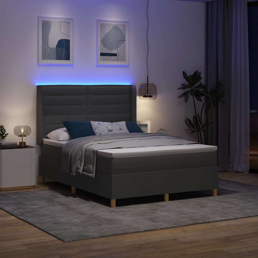 Lit à ressorts avec bandes LED Gris 160 x 200 cm tissu - XIOS