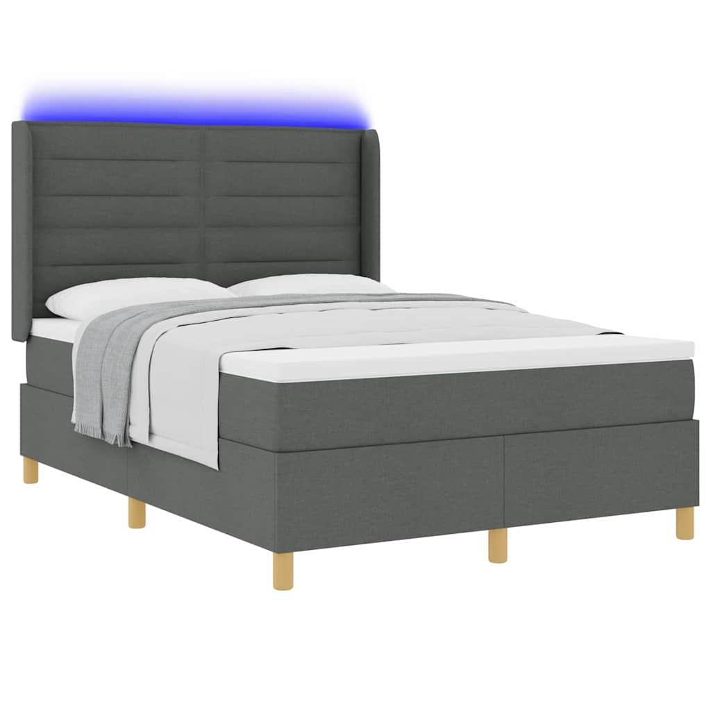 Lit à ressorts avec bandes LED Gris 160 x 200 cm tissu - XIOS