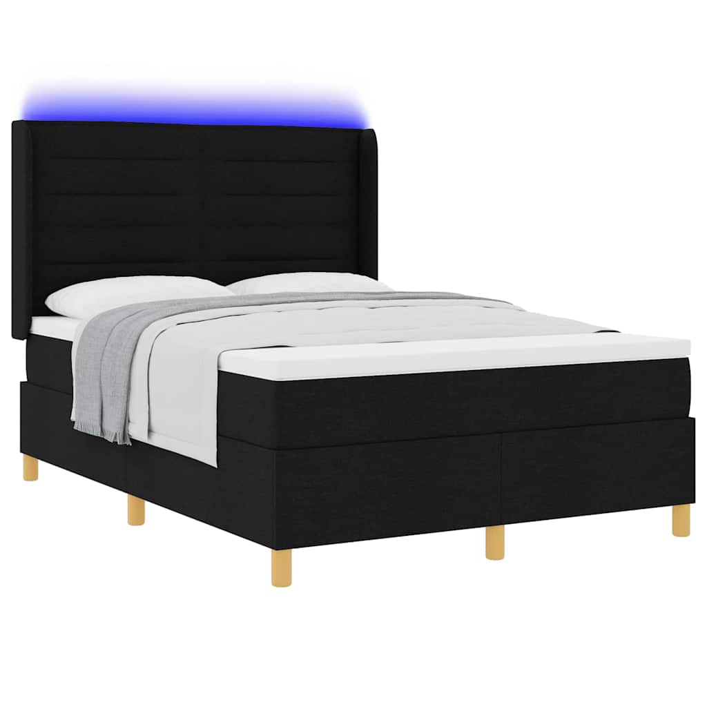 Lit à ressorts avec matelas Noir 140 x 200 cm tissu - XIOS