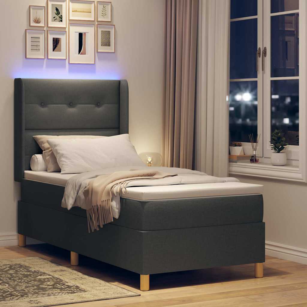 Lit à ressorts avec bandes LED Gris 90 x 190 cm tissu