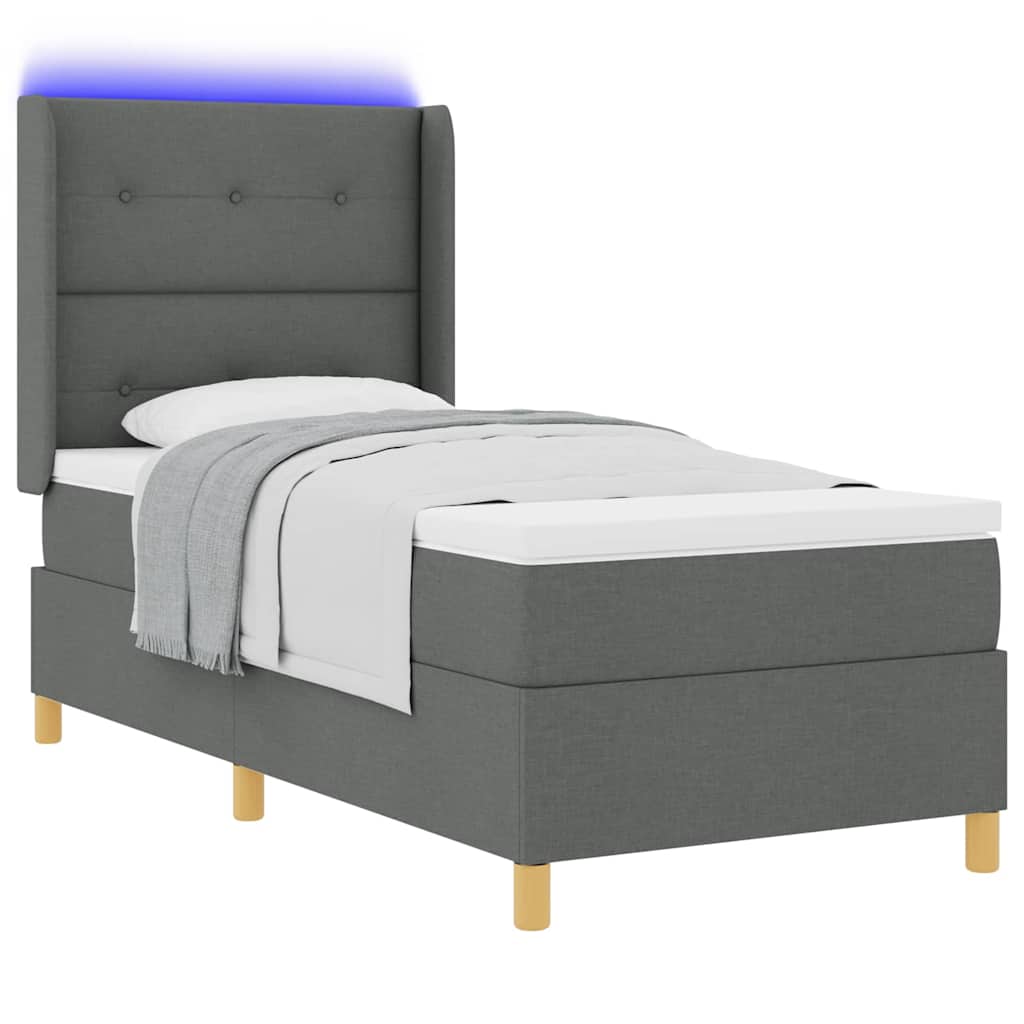 Lit à ressorts avec bandes LED Gris 90 x 190 cm tissu