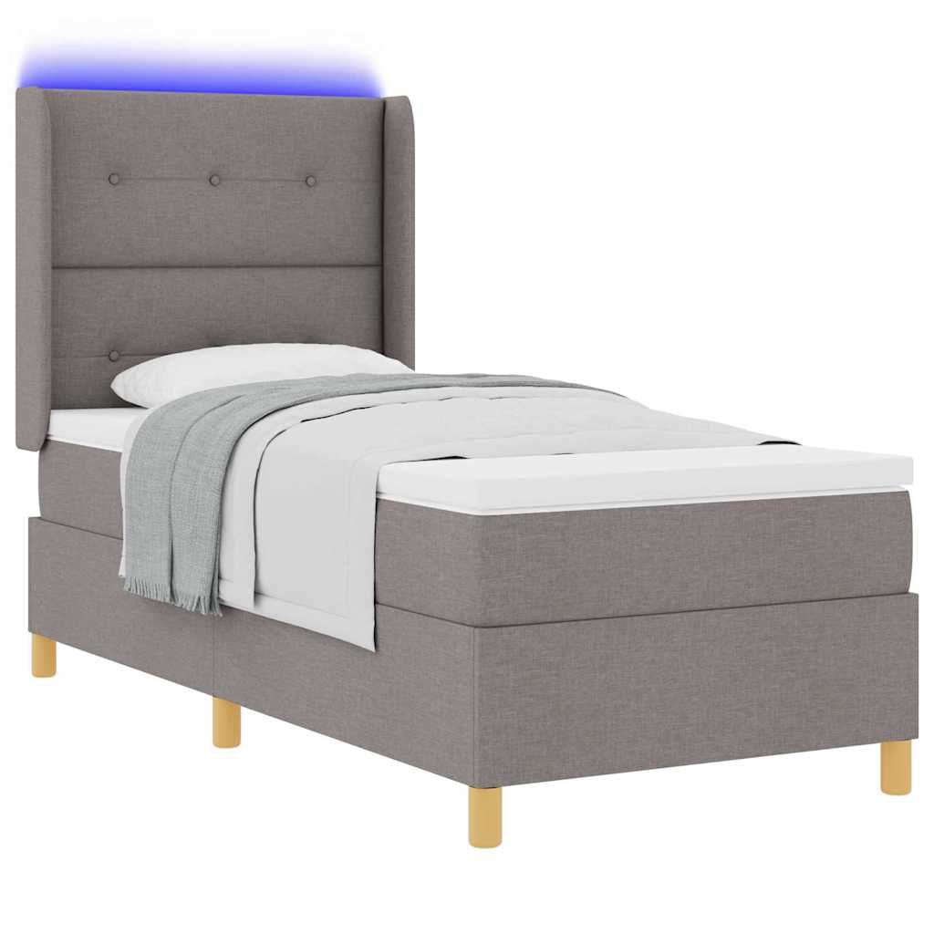 Lit à ressorts avec bandes LED Taupe 90 x 190 cm tissu - XIOS