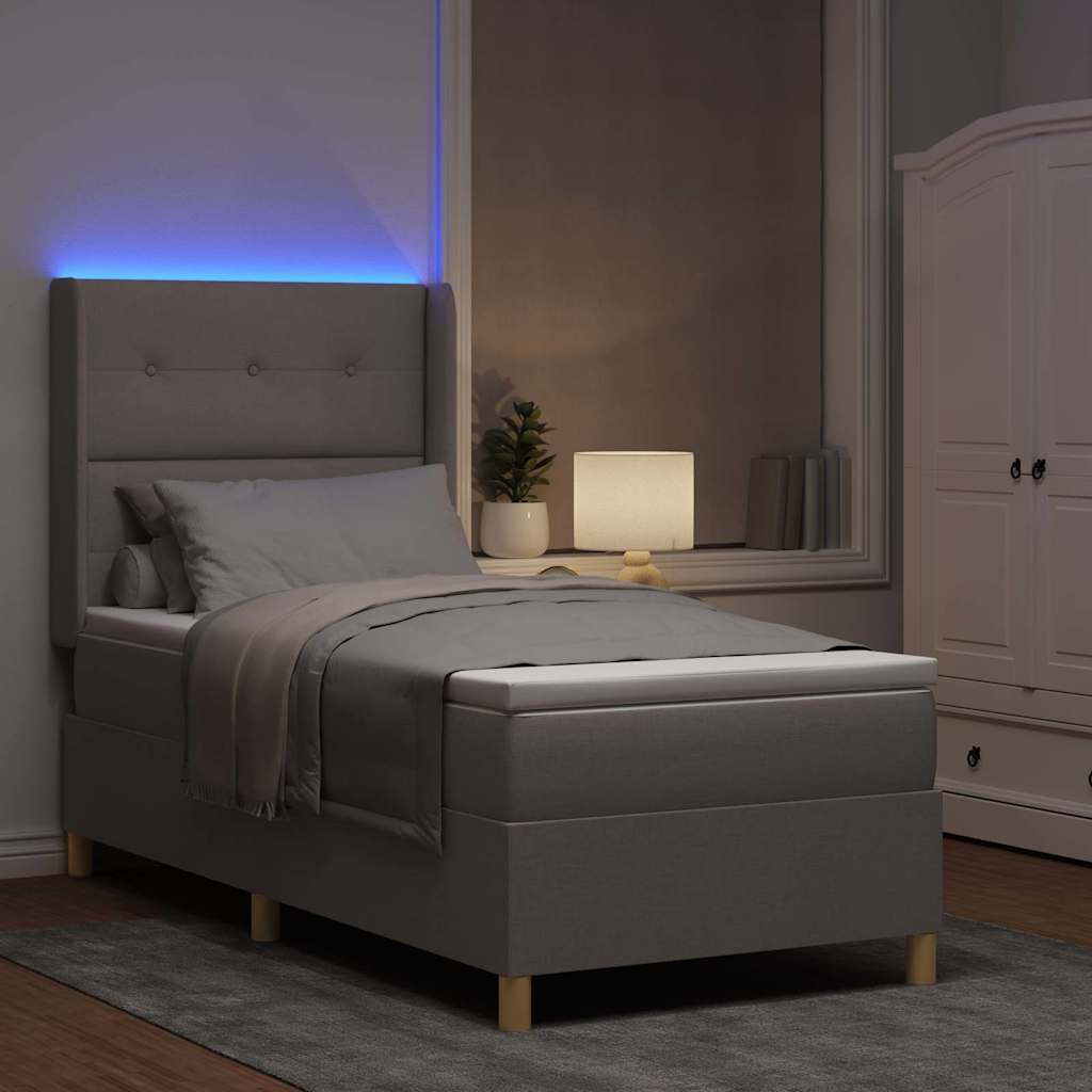 Lit à ressorts avec bandes LED Taupe 90 x 200 cm tissu - XIOS