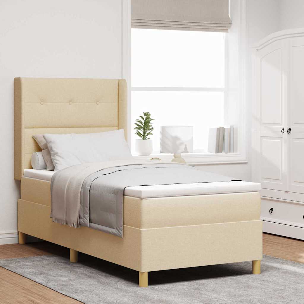 Lit à ressorts avec bandes LED Crème 90 x 200 cm tissu