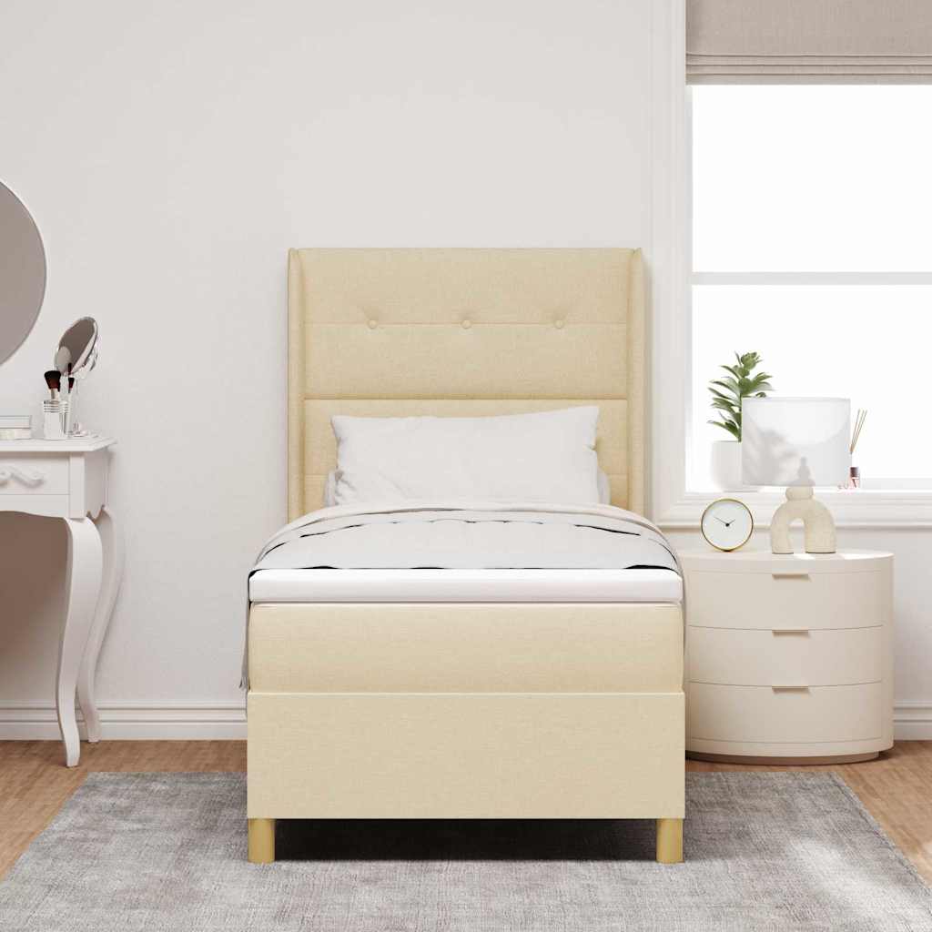 Lit à ressorts avec bandes LED Crème 90 x 200 cm tissu