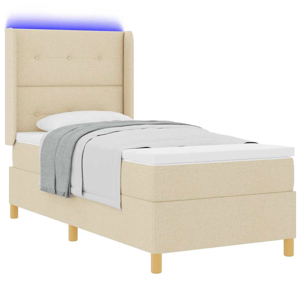 Lit à ressorts avec bandes LED Crème 90 x 200 cm tissu