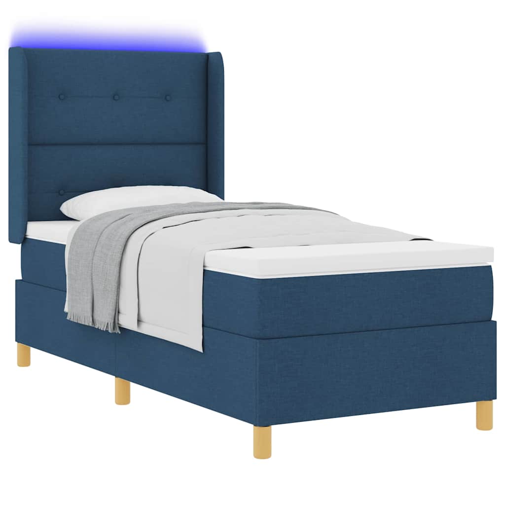 Lit à ressorts avec bandes LED Bleu 90 x 200 cm tissu