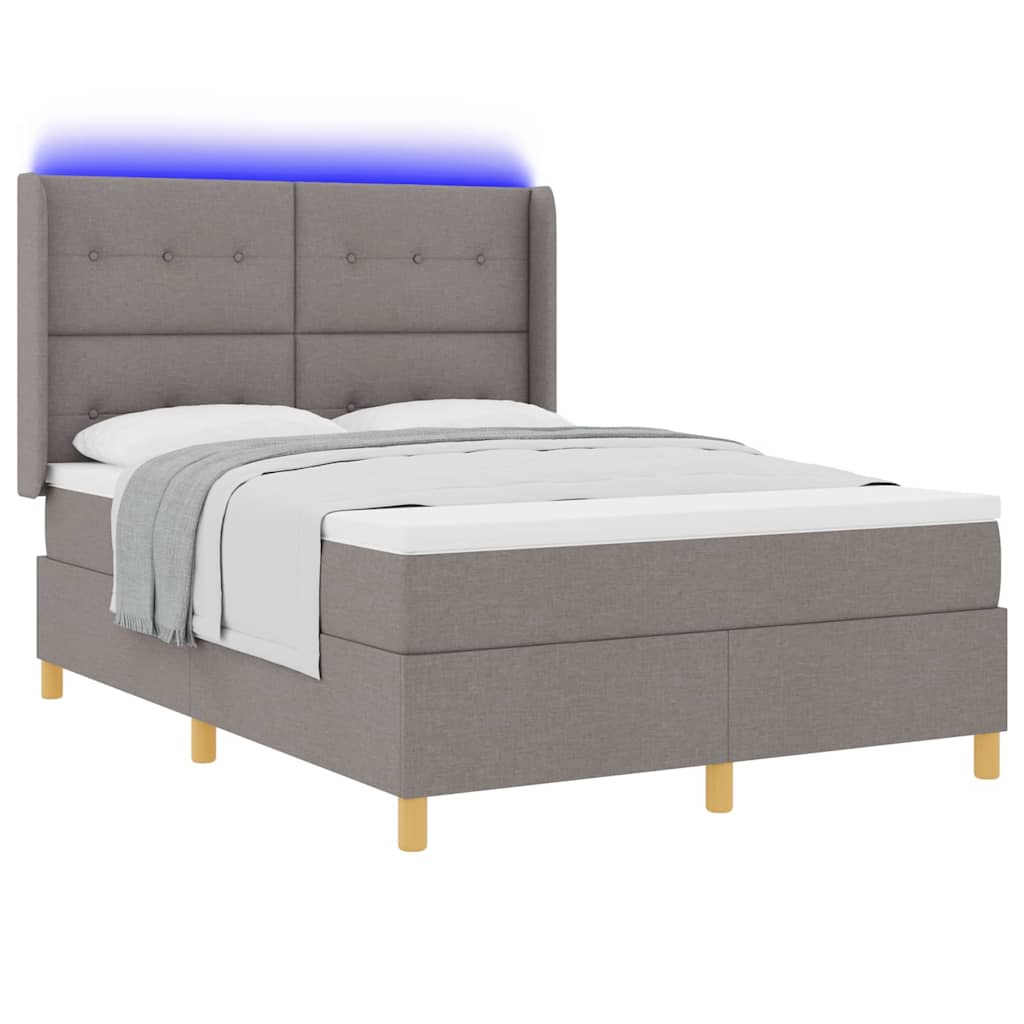 Lit à ressorts avec bandes LED Taupe 140 x 190 cm tissu