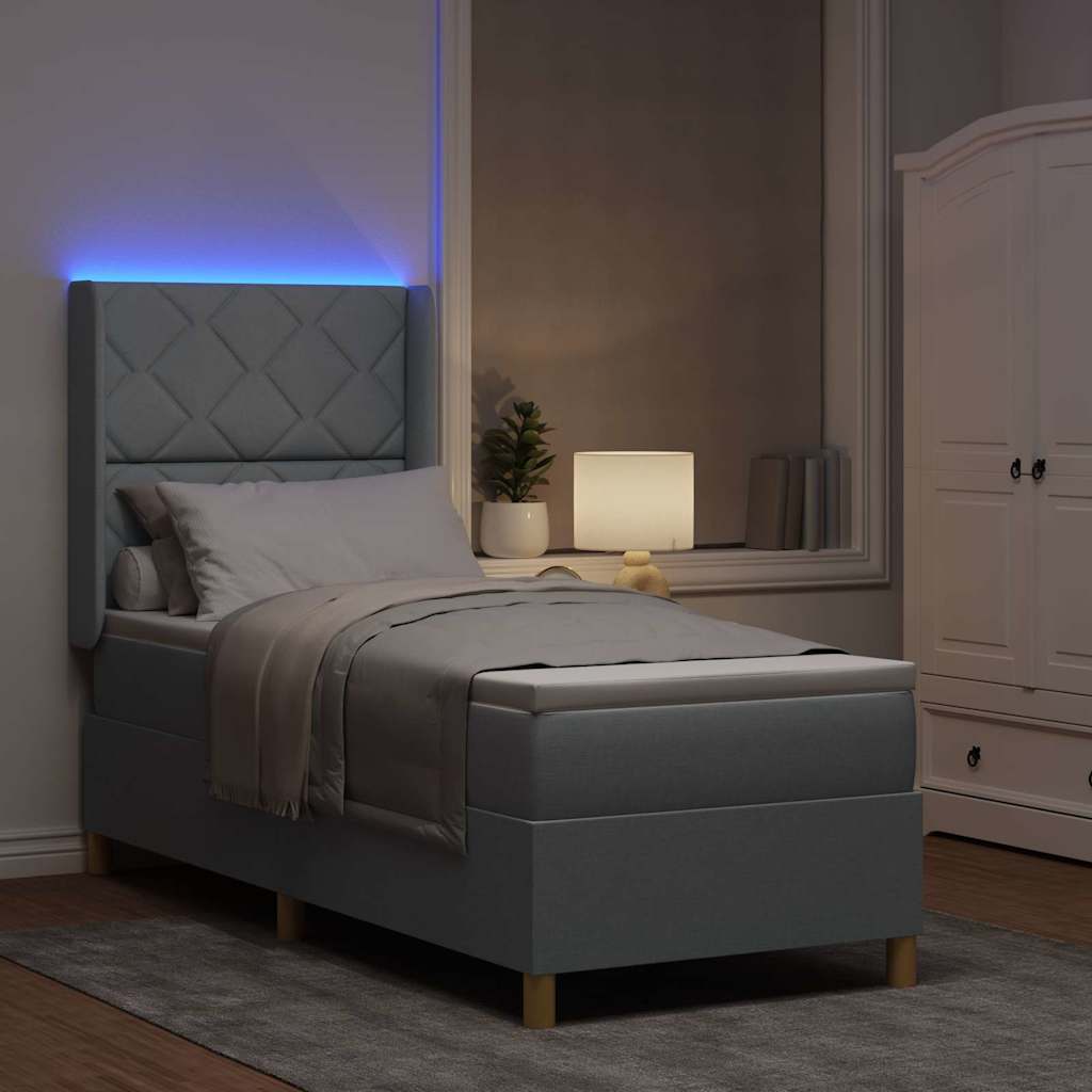 Lit à ressorts avec bandes LED Gris clair 80 x 200 cm tissu