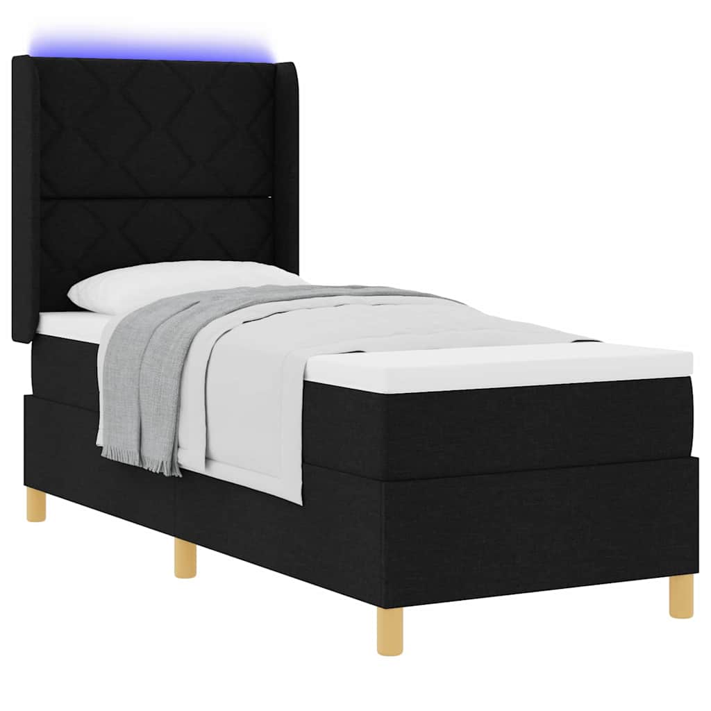Lit à ressorts avec bandes LED Noir 80 x 200 cm tissu