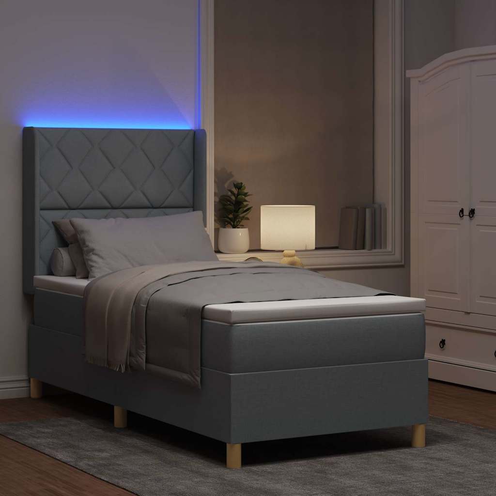 Lit à ressorts avec bandes LED Gris clair 100 x 200 cm tissu - XIOS