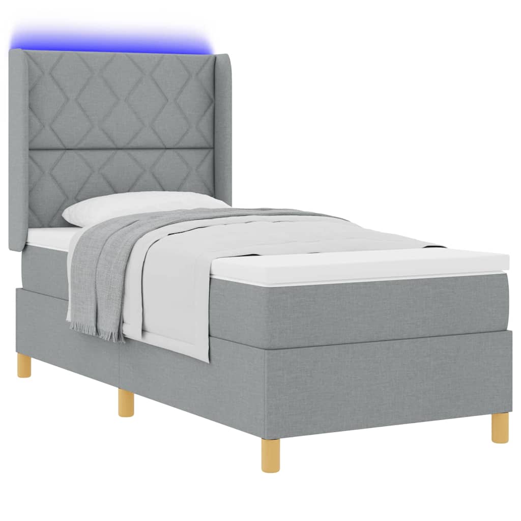 Lit à ressorts avec bandes LED Gris clair 100 x 200 cm tissu - XIOS