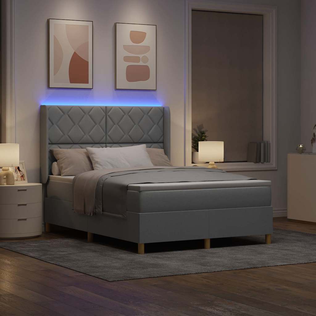 Lit à ressorts avec bandes LED Gris clair 140 x 190 cm tissu