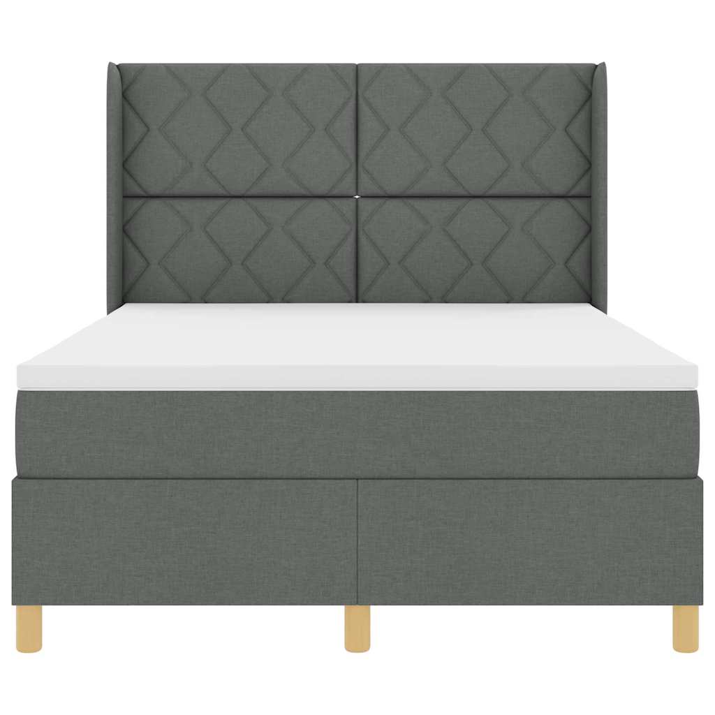 Lit à ressorts avec bandes LED Gris 140 x 190 cm tissu