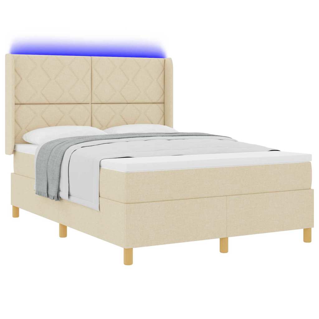 Lit à ressorts avec bandes LED Crème 140 x 190 cm tissu