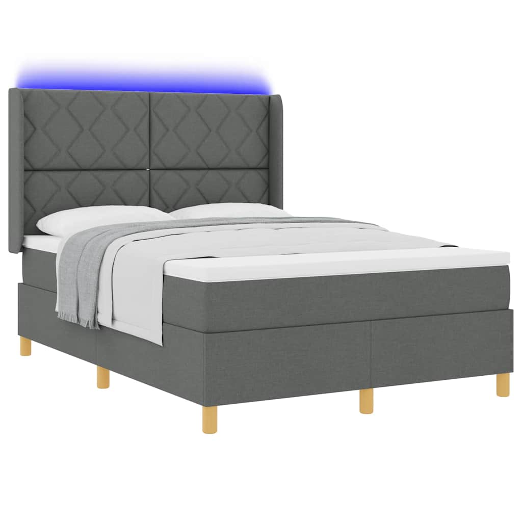 Lit à ressorts avec bandes LED Gris 140 x 200 cm tissu