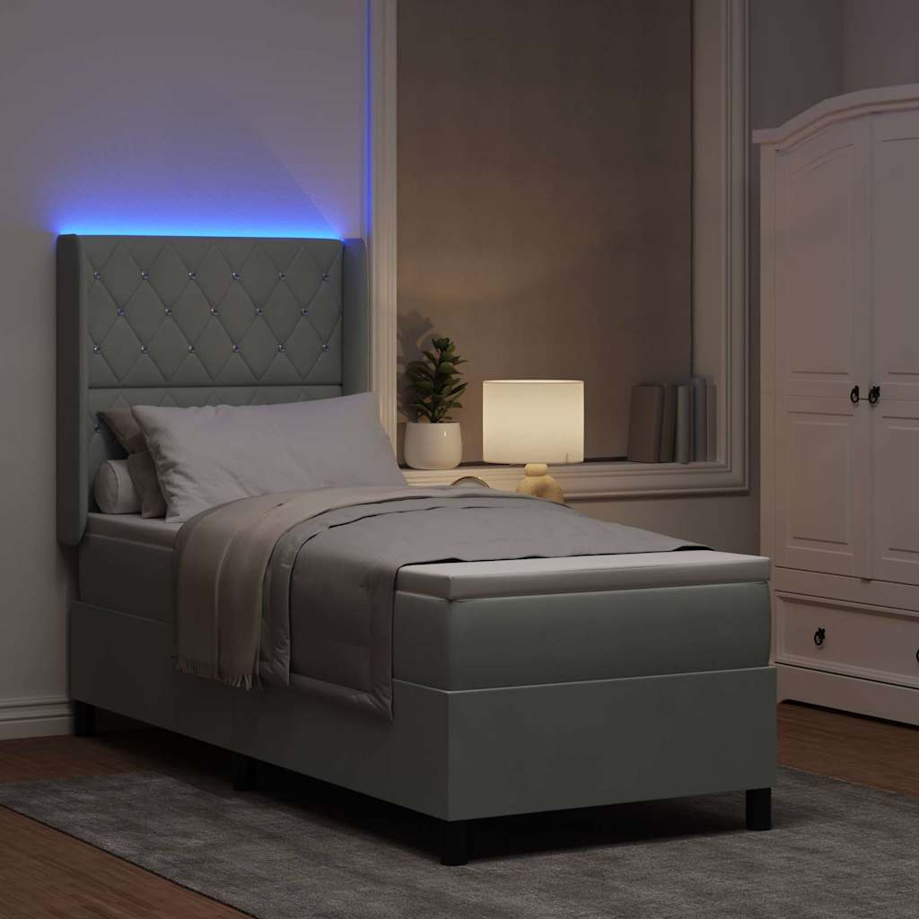 Lit à Ressorts avec Matelas LED Gris clair 80 x 200 cm Velours - XIOS
