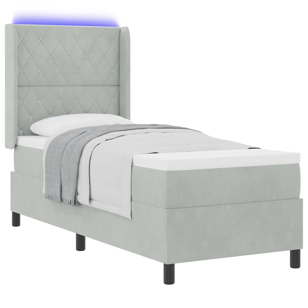 Lit à Ressorts avec Matelas LED Gris clair 80 x 200 cm Velours - XIOS