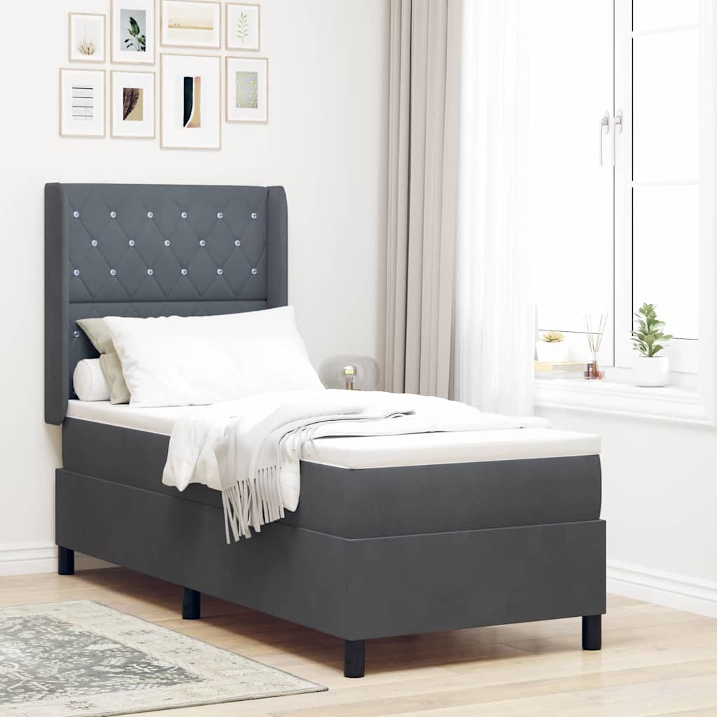 Lit à ressorts avec matelas Gris foncé 80 x 200 cm Velours