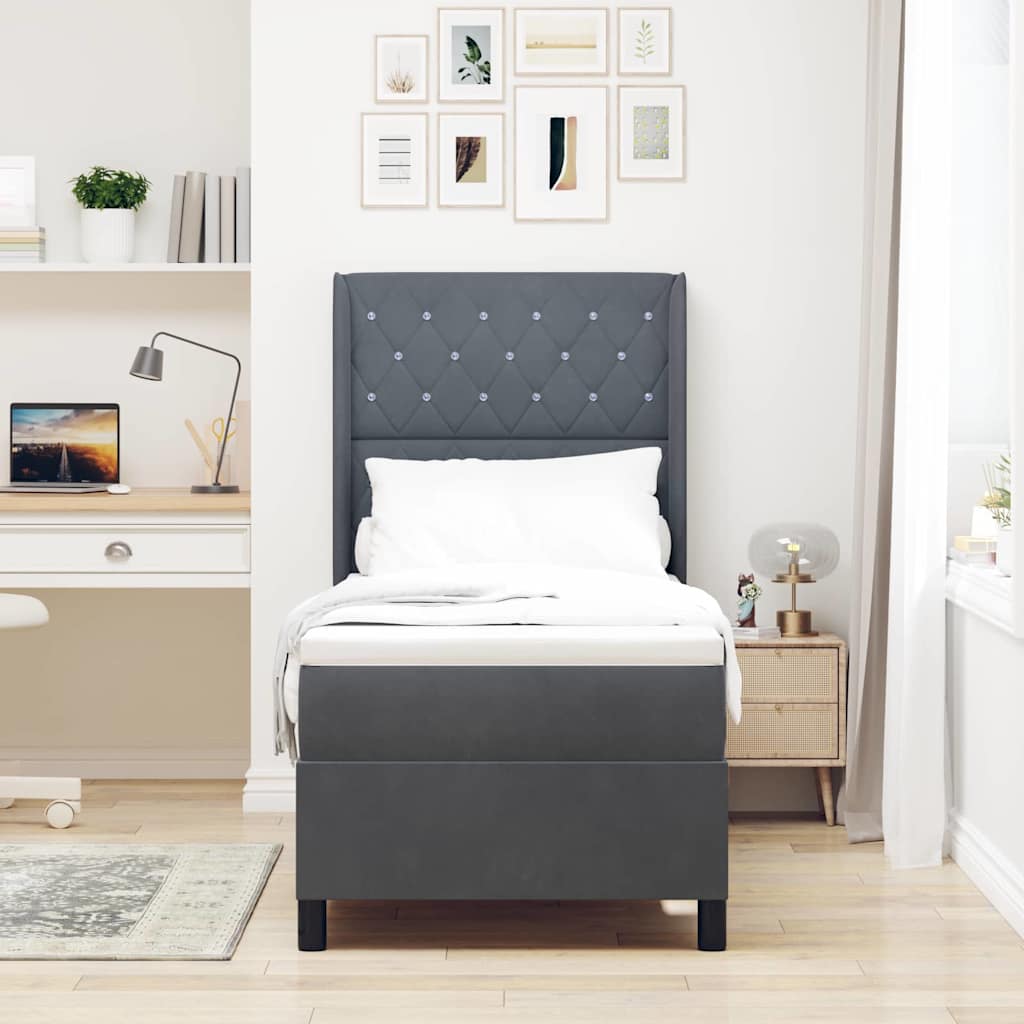 Lit à ressorts avec matelas Gris foncé 80 x 200 cm Velours
