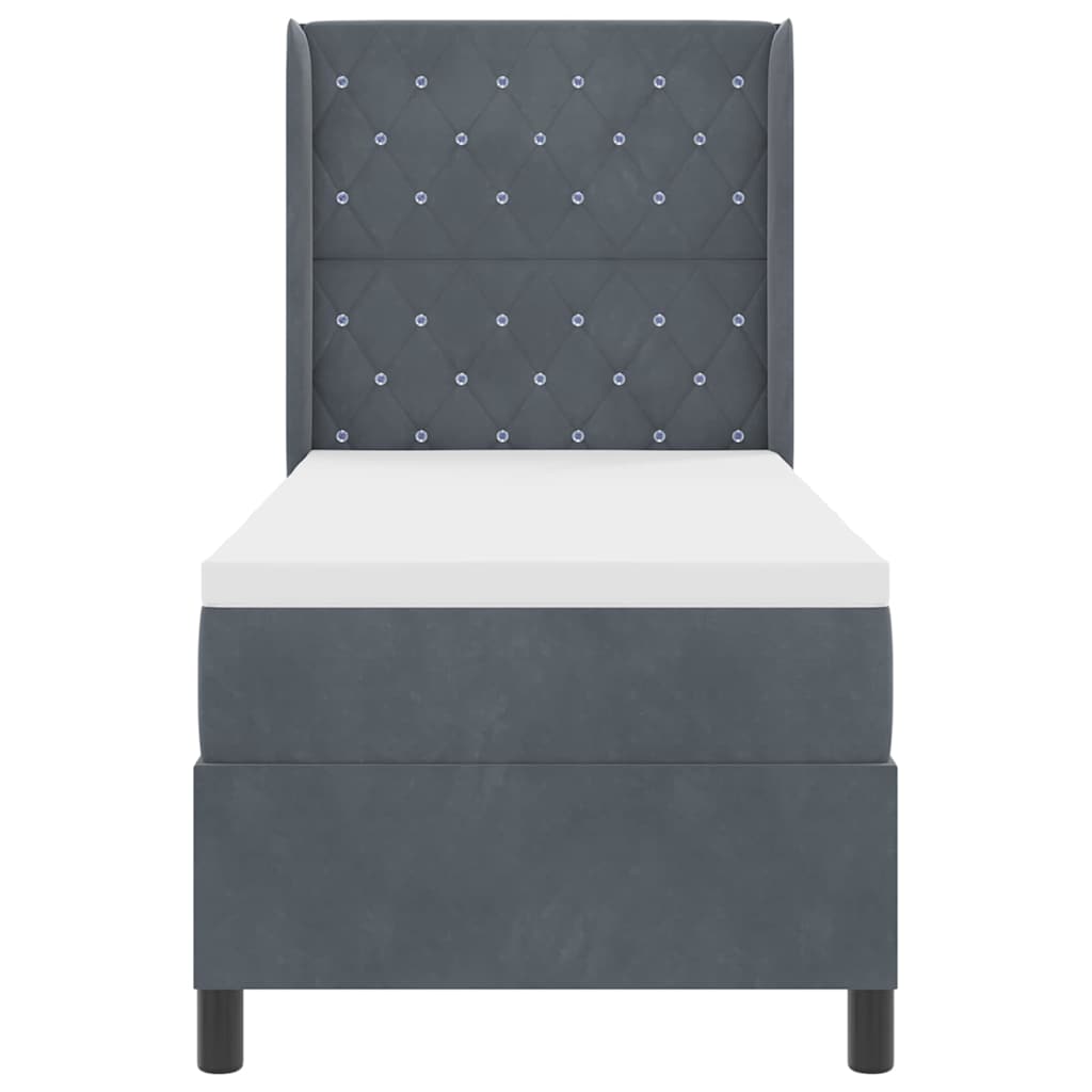 Lit à ressorts avec matelas Gris foncé 80 x 200 cm Velours