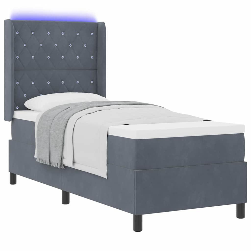 Lit à ressorts avec matelas Gris foncé 80 x 200 cm Velours