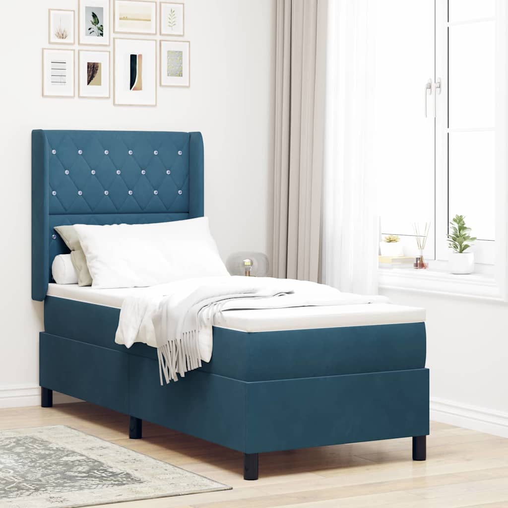 Lit à ressorts avec matelas avec LED Bleu 80 x 200 cm Velours
