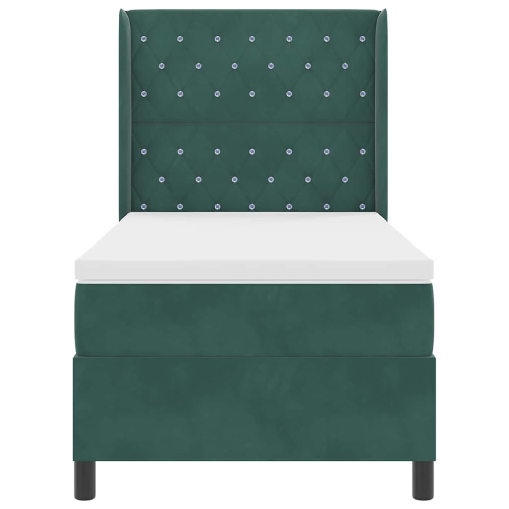 Lit à ressorts avec matelas Vert foncé 90 x 190 cm Velours
