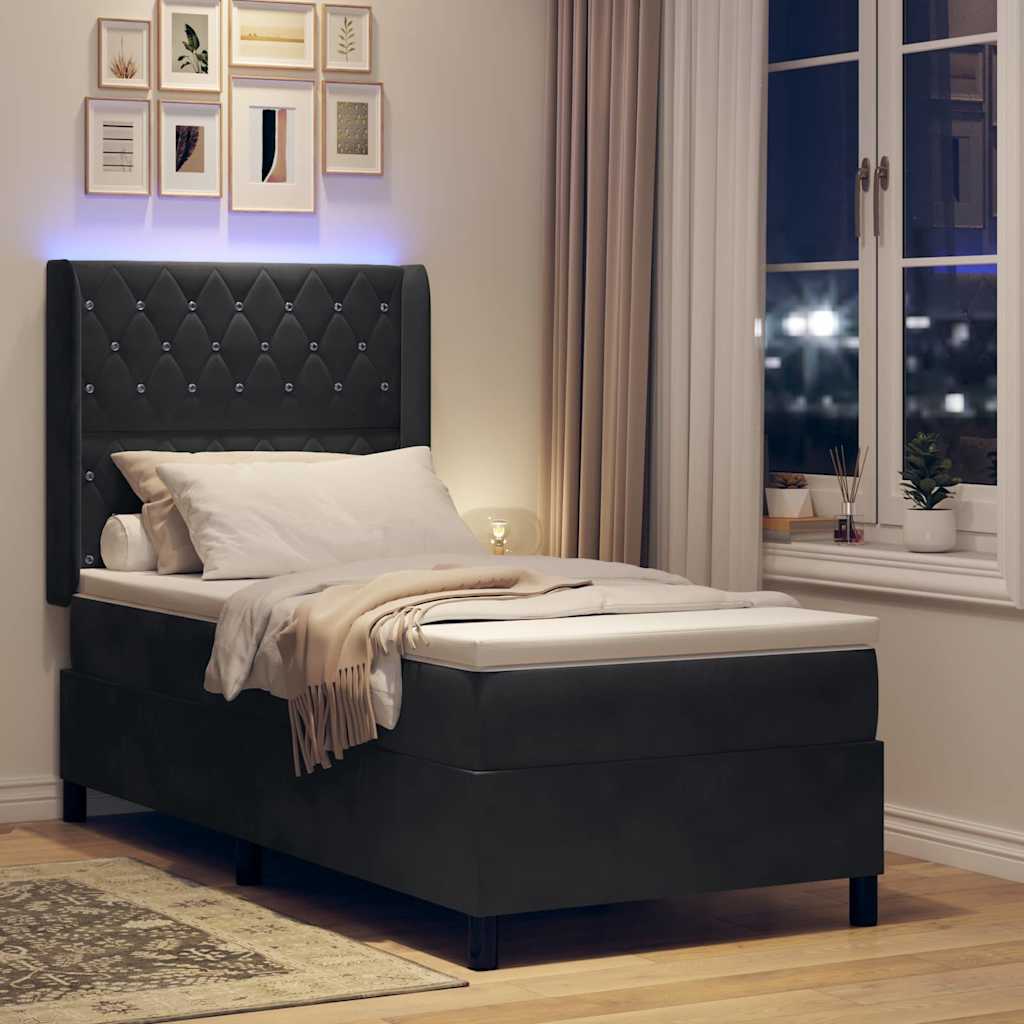 Lit à ressorts avec matelas avec LED Noir 100 x 200 cm Velours