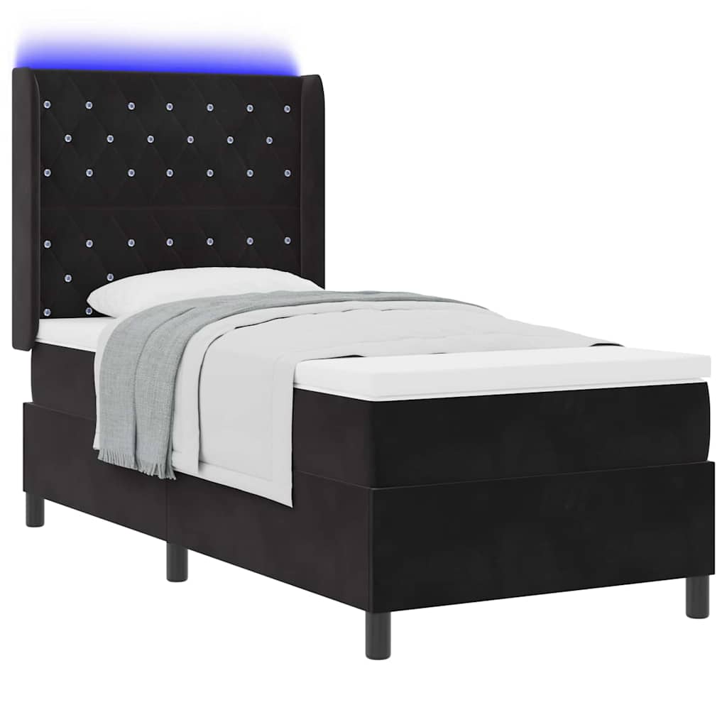 Lit à ressorts avec matelas avec LED Noir 100 x 200 cm Velours