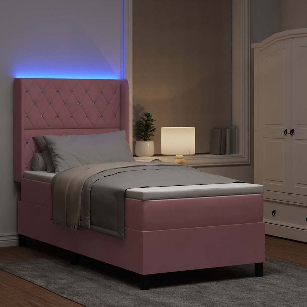 Lit à ressorts avec matelas avec LED Rose 100 x 200 cm Velours - XIOS