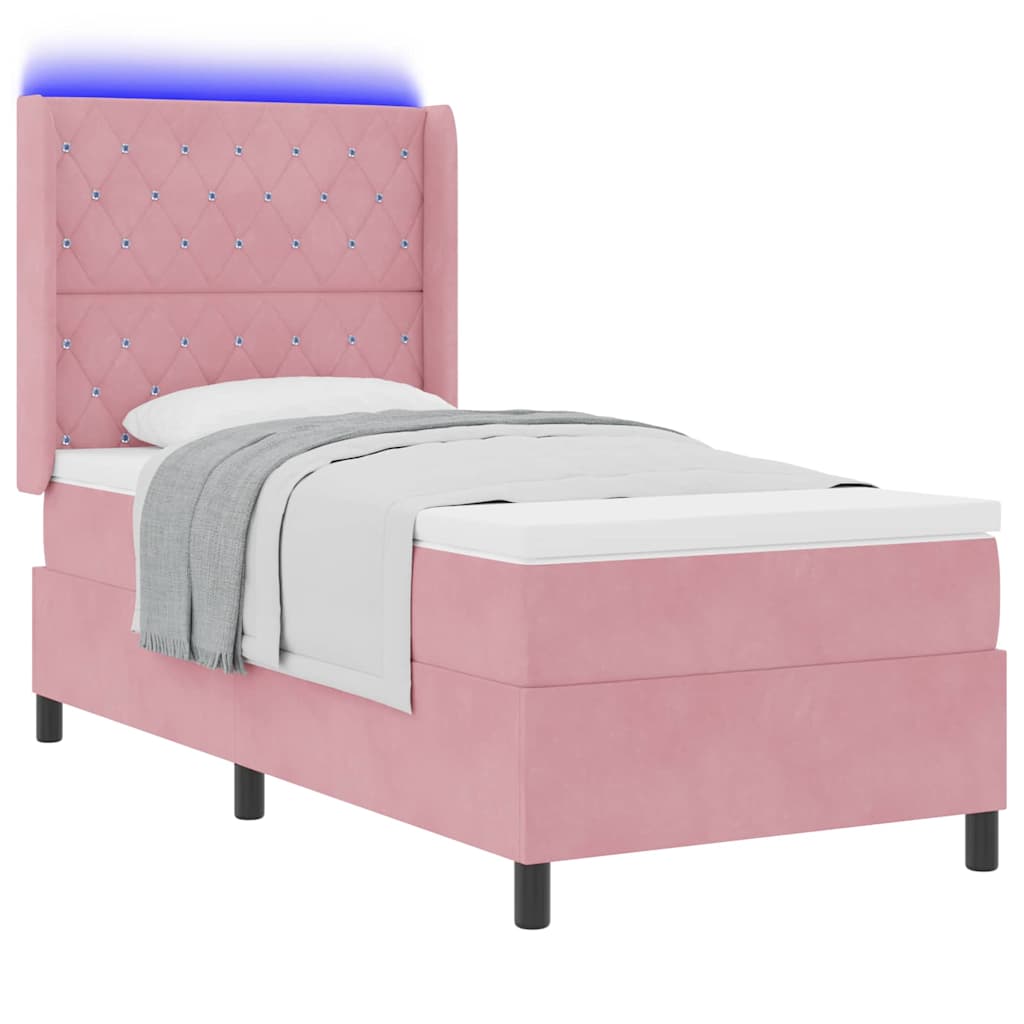 Lit à ressorts avec matelas avec LED Rose 100 x 200 cm Velours - XIOS