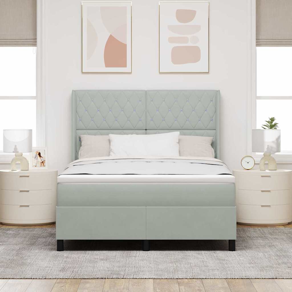 Lit à ressorts avec bandes LED Gris clair 140 x 190 cm Velours