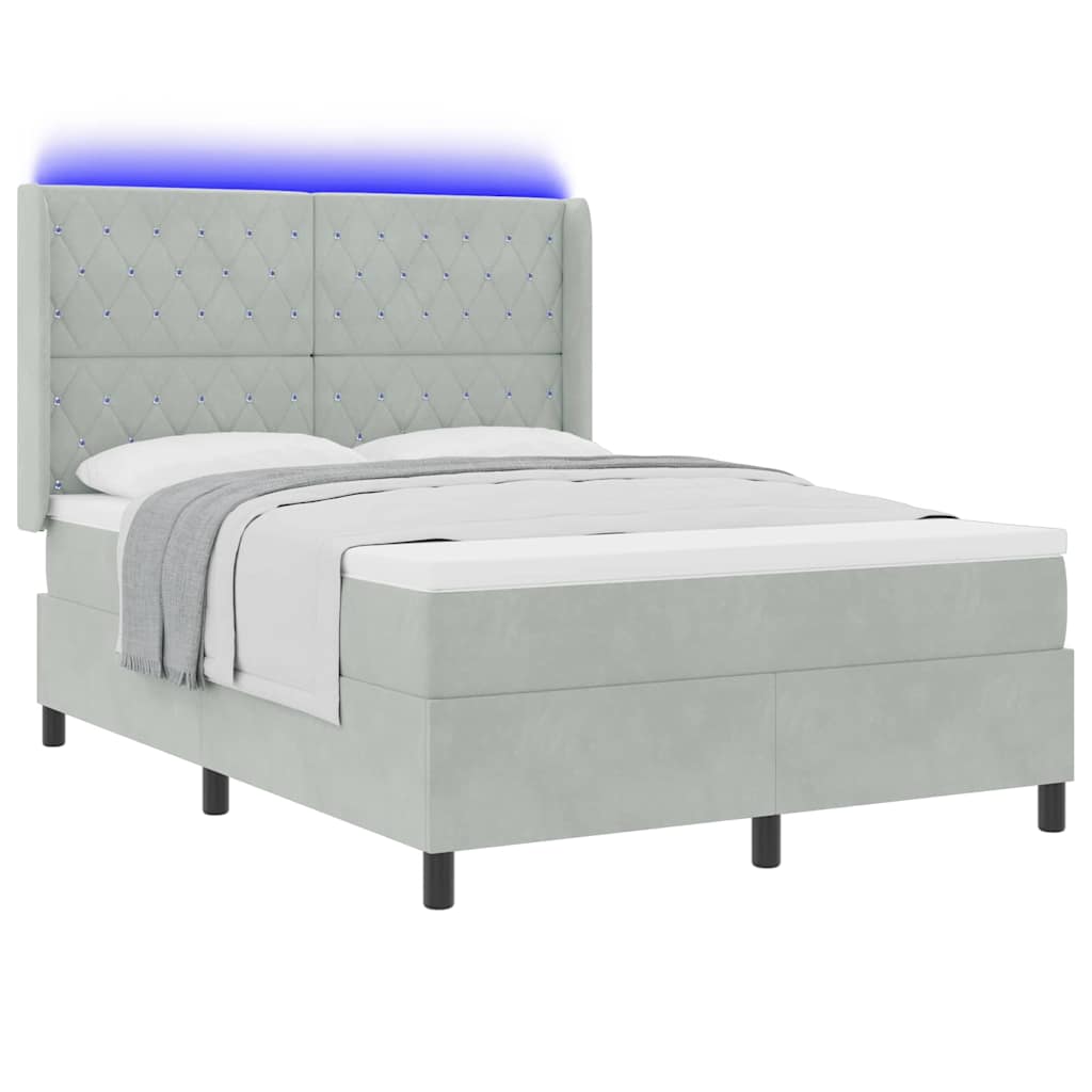 Lit à ressorts avec bandes LED Gris clair 140 x 190 cm Velours
