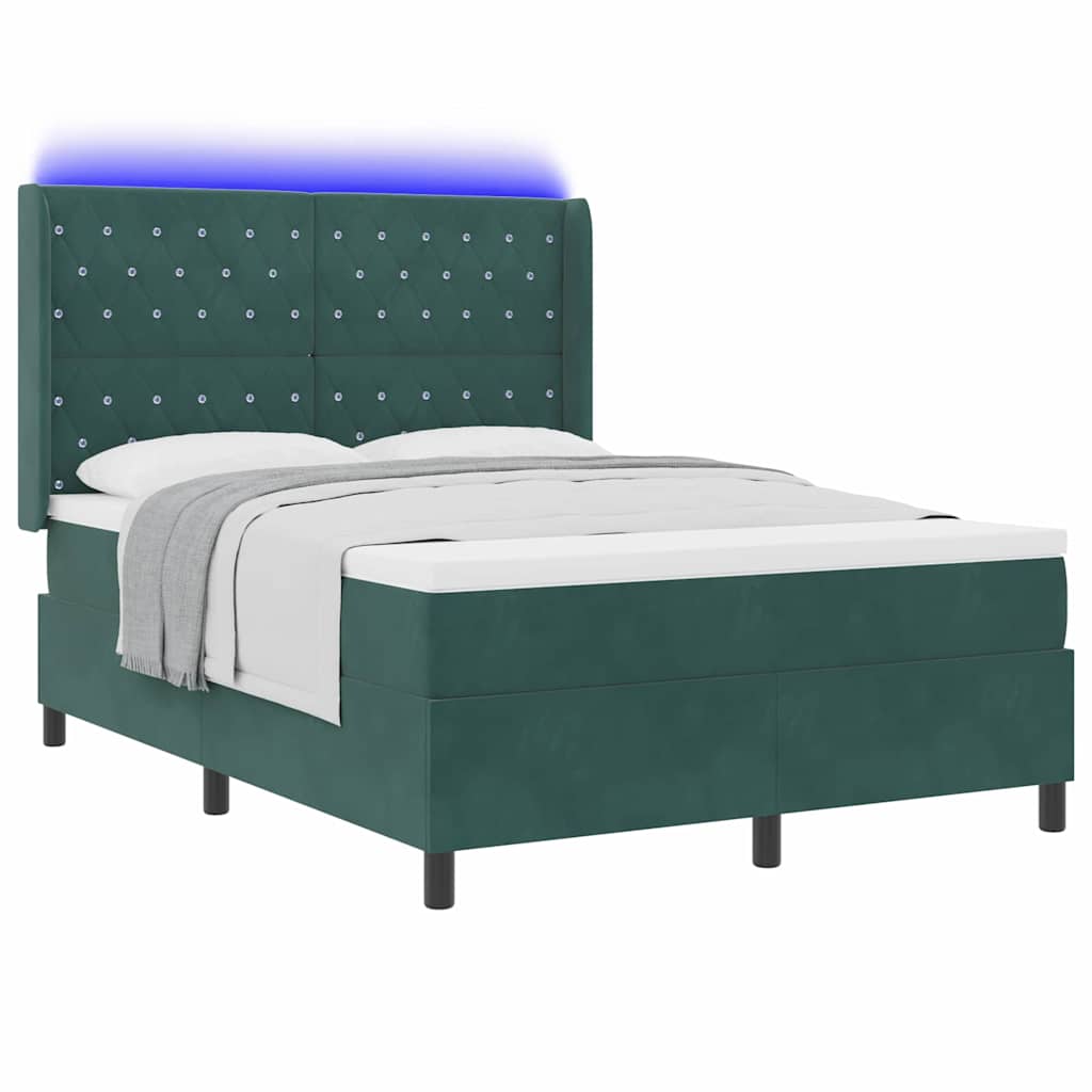 Lit à ressorts avec bandes LED Vert 140 x 190 cm Velours - XIOS