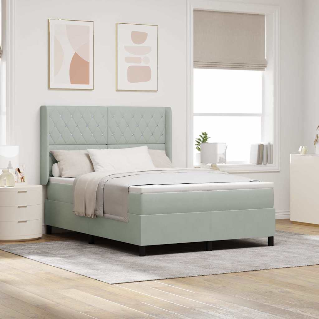 Lit à Ressorts avec Matelas LED Gris clair 140 x 200 cm Velours - XIOS