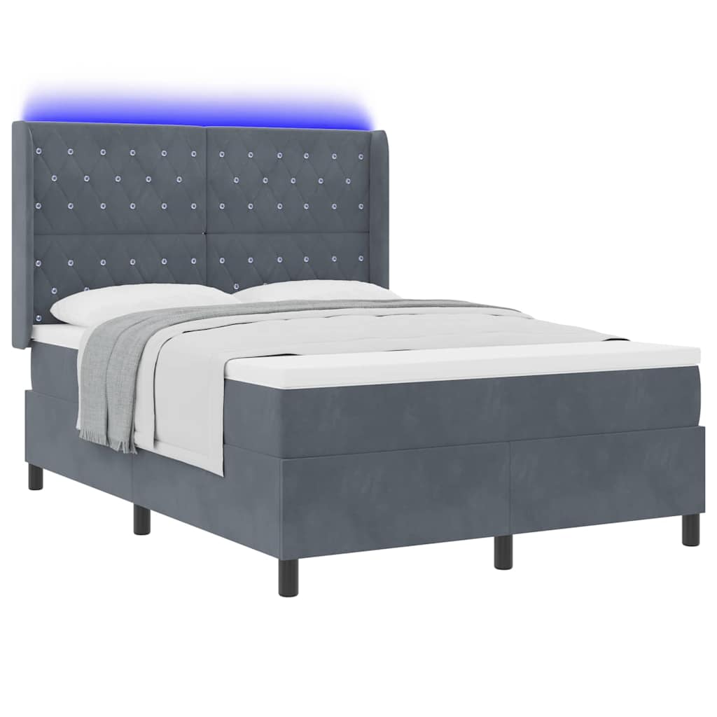 Lit à Ressorts avec Matelas LED Gris foncé 140 x 200 cm Velours - XIOS