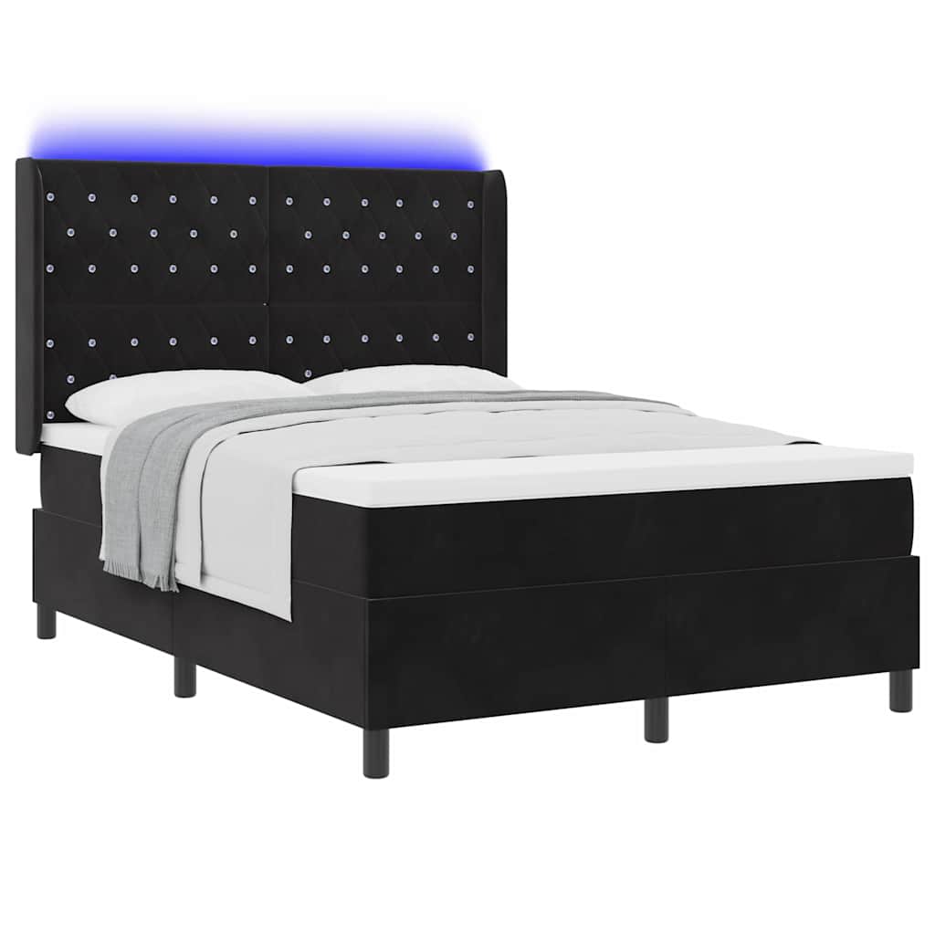 Lit à ressorts avec bandes LED Noir 140 x 200 cm Velours