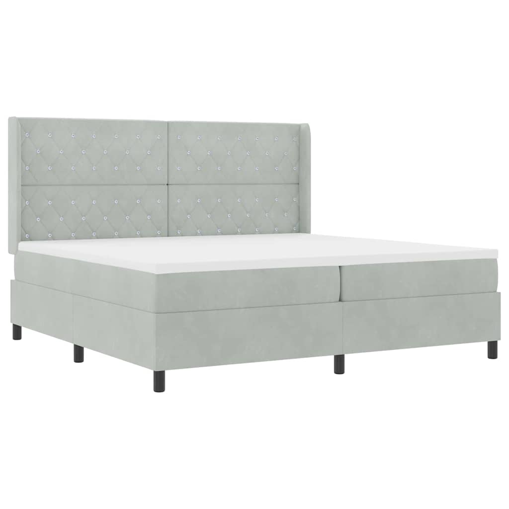 Lit à Ressorts avec Matelas LED Gris clair 200 x 200 cm Velours - XIOS