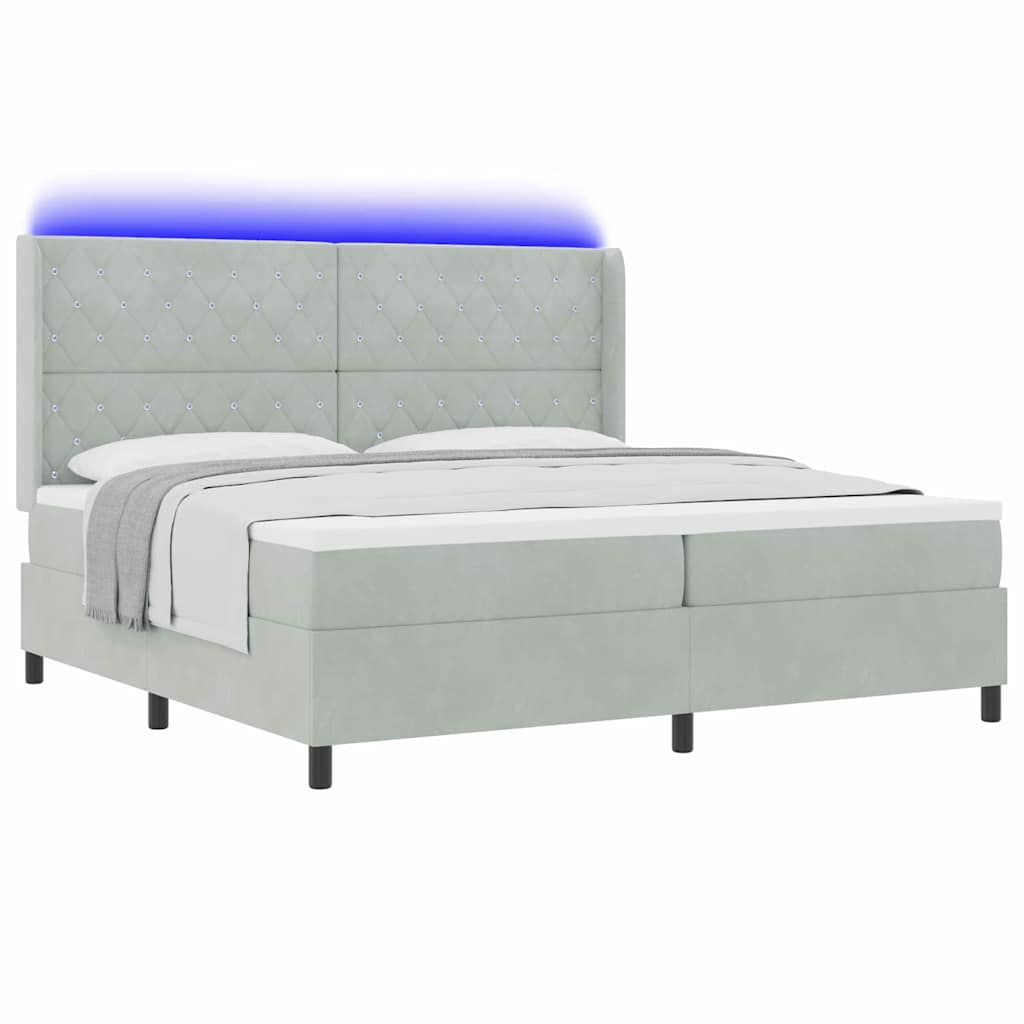 Lit à Ressorts avec Matelas LED Gris clair 200 x 200 cm Velours - XIOS