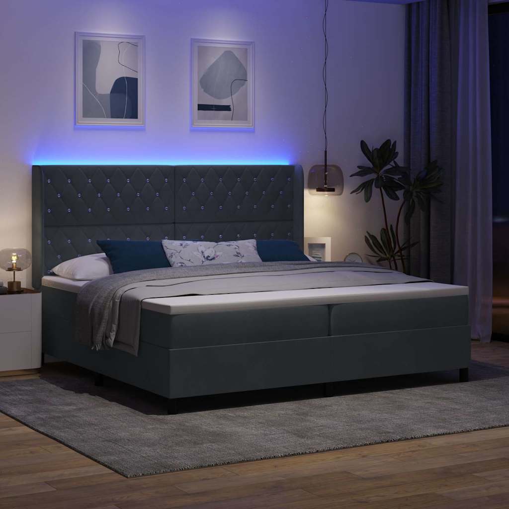 Lit à Ressorts avec Matelas LED Gris foncé 200 x 200 cm Velours - XIOS