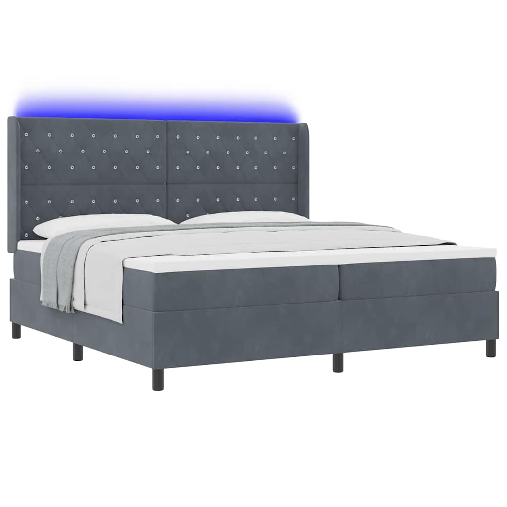 Lit à Ressorts avec Matelas LED Gris foncé 200 x 200 cm Velours - XIOS